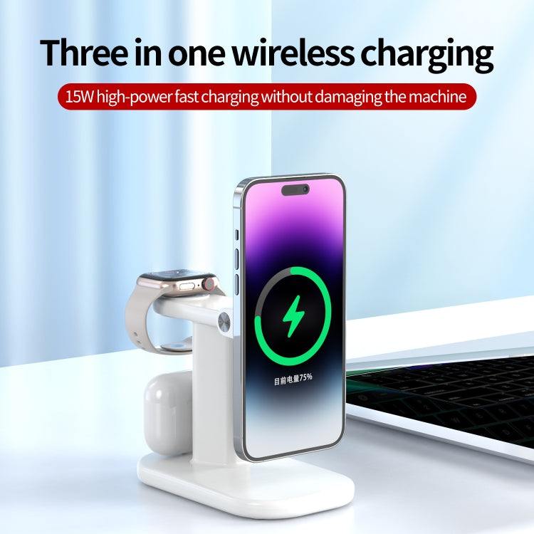 JJT-A70 15W 3 in 1 Multifunctional Magnetic Wireless Charging Holder (White)