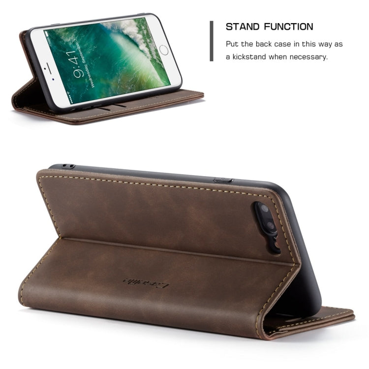 CaseMe-013 Multifunctional Retro Frosted Horizontal Flip Leather Case for iPhone 7 Plus / 8 Plus, with Card Slot & Holder & Wallet(Coffee)