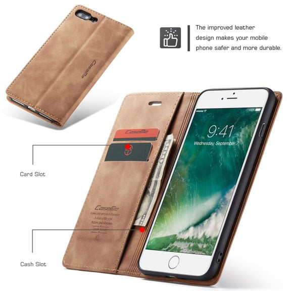 CaseMe-013 Multifunctional Retro Frosted Horizontal Flip Leather Case for iPhone 7 Plus / 8 Plus, with Card Slot & Holder & Wallet(Brown)