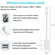 8 Pin to Single USB Port Camera Adapter, Support iOS 9.2 or Above (White)