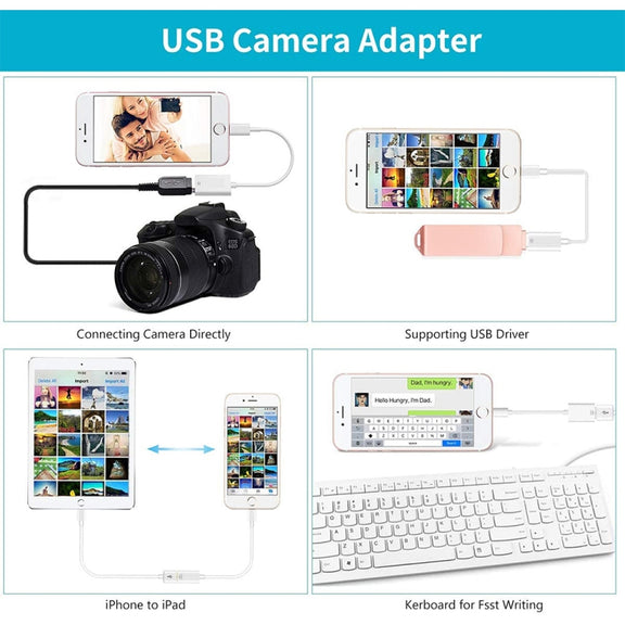 8 Pin to Single USB Port Camera Adapter, Support iOS 9.2 or Above (White)