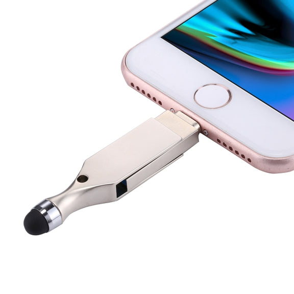 RQW-10E 2 in 1 USB 2.0 & 8 Pin 128GB Flash Drive with Stylus Pen, for iPhone & iPad & iPod & Most Android Smartphones & PC Computer
