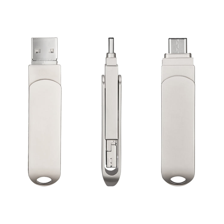 RQW-10X 3 in 1 USB 2.0 & 8 Pin & USB-C / Type-C 32GB Flash Drive, for iPhone & iPad & iPod & Most Android Smartphones & PC Computer