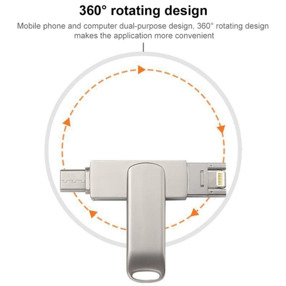 RQW-10X 3 in 1 USB 2.0 & 8 Pin & USB-C / Type-C 32GB Flash Drive, for iPhone & iPad & iPod & Most Android Smartphones & PC Computer