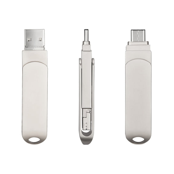RQW-10X 3 in 1 USB 2.0 & 8 Pin & USB-C / Type-C 64GB Flash Drive, for iPhone & iPad & iPod & Most Android Smartphones & PC Computer