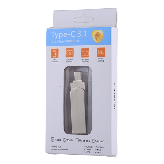 RQW-10X 3 in 1 USB 2.0 & 8 Pin & USB-C / Type-C 64GB Flash Drive, for iPhone & iPad & iPod & Most Android Smartphones & PC Computer