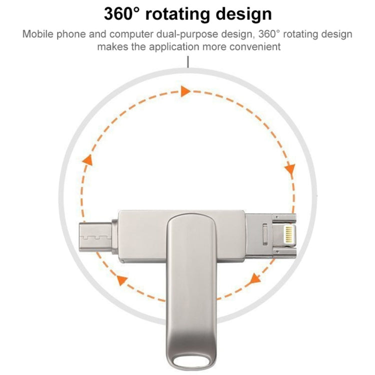 RQW-10X 3 in 1 USB 2.0 & 8 Pin & USB-C / Type-C 64GB Flash Drive, for iPhone & iPad & iPod & Most Android Smartphones & PC Computer