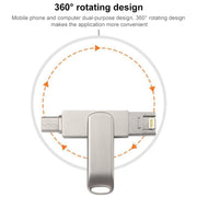 RQW-10X 3 in 1 USB 2.0 & 8 Pin & USB-C / Type-C 16GB Flash Drive, for iPhone & iPad & iPod & Most Android Smartphones & PC Computer