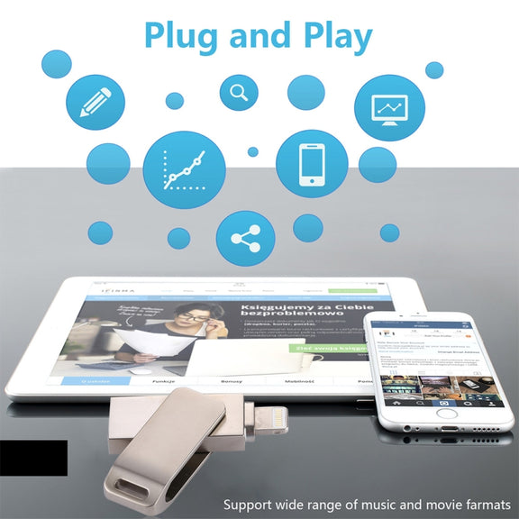 RQW-10G 2 in 1 USB 2.0 & 8 Pin 32GB Flash Drive, for iPhone & iPad & iPod & Most Android Smartphones & PC Computer