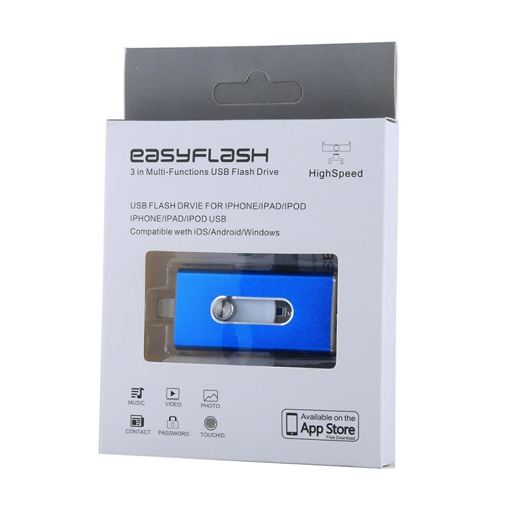 RQW-02 3 in 1 USB 2.0 & 8 Pin & Micro USB 32GB Flash Drive(Blue)