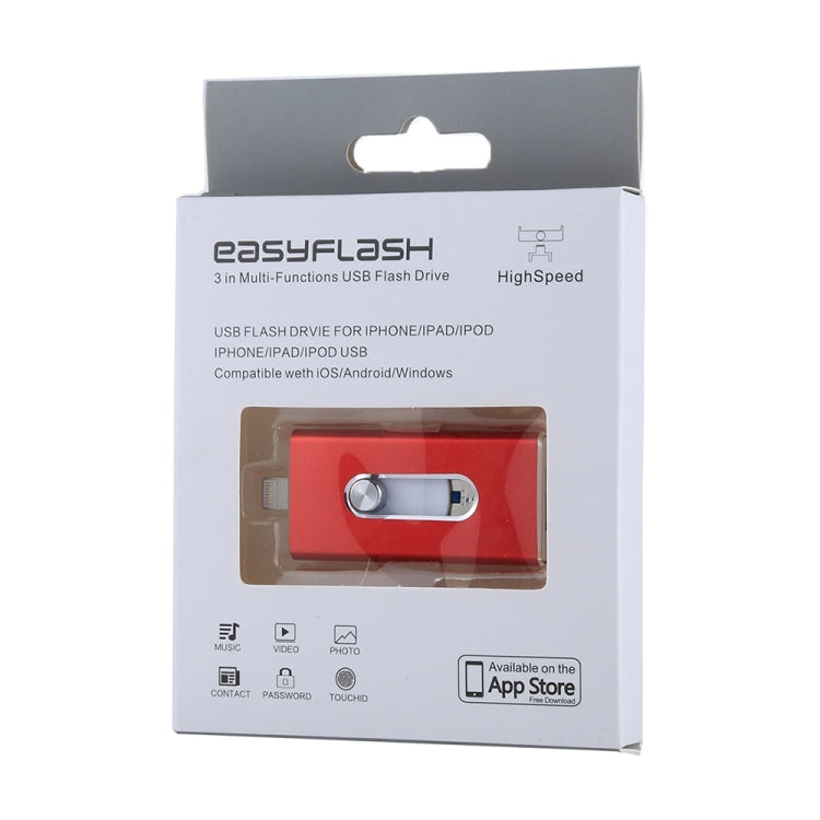 RQW-02 3 in 1 USB 2.0 & 8 Pin & Micro USB 32GB Flash Drive(Red)