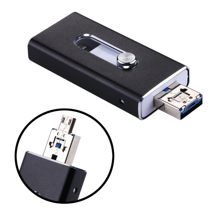 RQW-02 3 in 1 USB 2.0 & 8 Pin & Micro USB 64GB Flash Drive(Black)