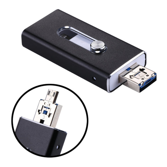 RQW-02 3 in 1 USB 2.0 & 8 Pin & Micro USB 128GB Flash Drive(Black)