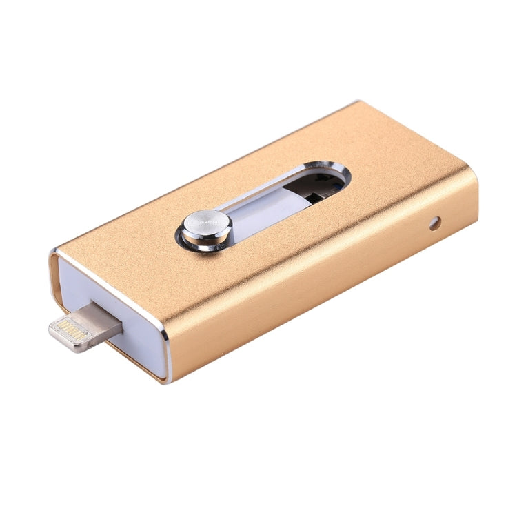 RQW-02  3 in 1 USB 2.0 & 8 Pin & Micro USB 16GB Flash Drive(Gold)
