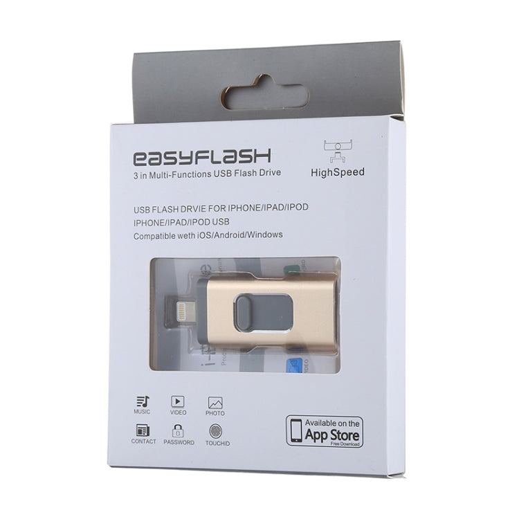 easyflash RQW-01B 3 in 1 USB 2.0 & 8 Pin & Micro USB 32GB Flash Drive(Gold)
