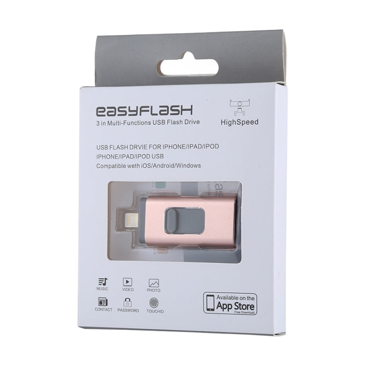 easyflash RQW-01B 3 in 1 USB 2.0 & 8 Pin & Micro USB 128GB Flash Drive(Rose Gold)