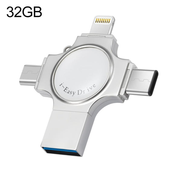 RQW-11S 4 in 1 USB 2.0 & 8 Pin & Micro USB & USB-C / Type-C 32GB Flash Drive