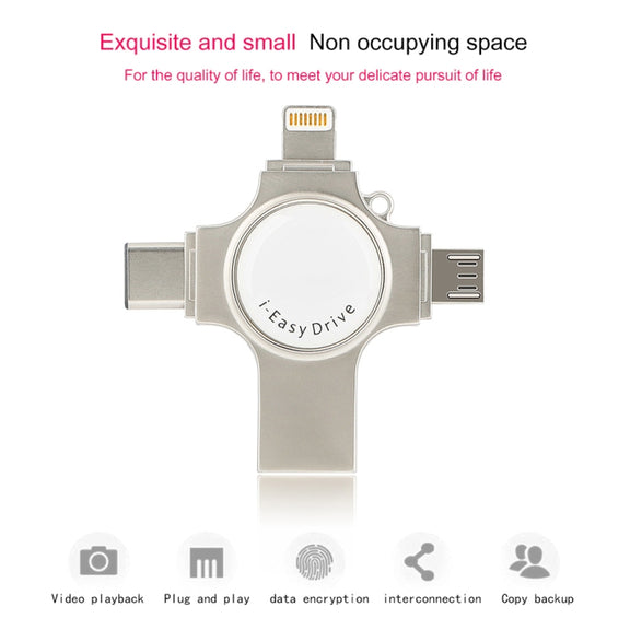 RQW-11S 4 in 1 USB 2.0 & 8 Pin & Micro USB & USB-C / Type-C 64GB Flash Drive