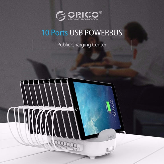 ORICO DUK-10P 120W 10 USB Ports Smart Charging Station with Phone & Tablet Stand, UK Plug(White)
