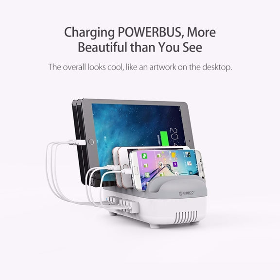 ORICO DUK-10P 120W 10 USB Ports Smart Charging Station with Phone & Tablet Stand, US Plug(White)