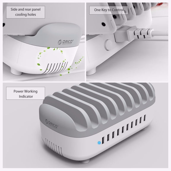 ORICO DUK-10P 120W 10 USB Ports Smart Charging Station with Phone & Tablet Stand, EU Plug(White)