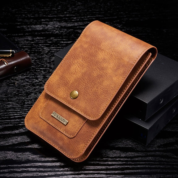 DG.MING Universal Cowskin Leather Protective Case Bag Waist Bag with Card Slots & Hook