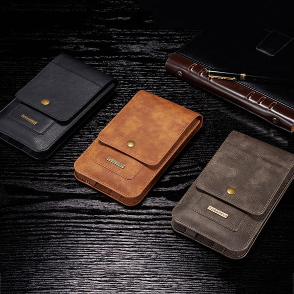 DG.MING Universal Cowskin Leather Protective Case Bag Waist Bag with Card Slots & Hook