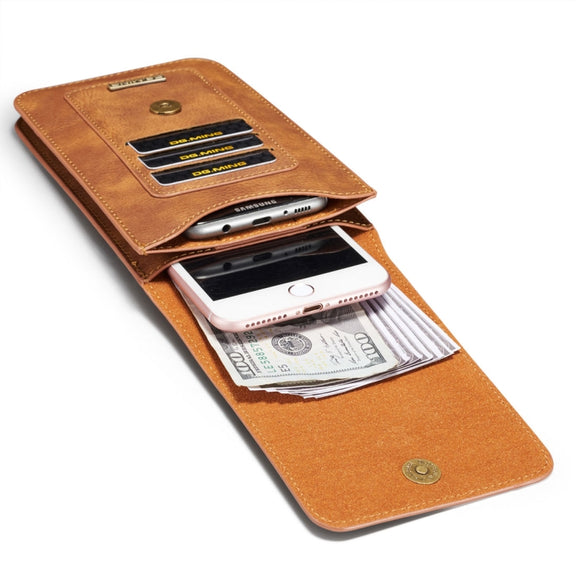 DG.MING Universal Cowskin Leather Protective Case Bag Waist Bag with Card Slots & Hook