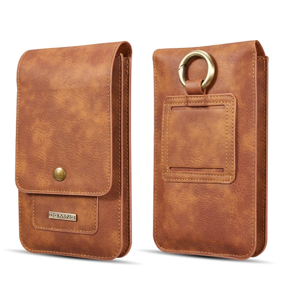 DG.MING Universal Cowskin Leather Protective Case Bag Waist Bag with Card Slots & Hook