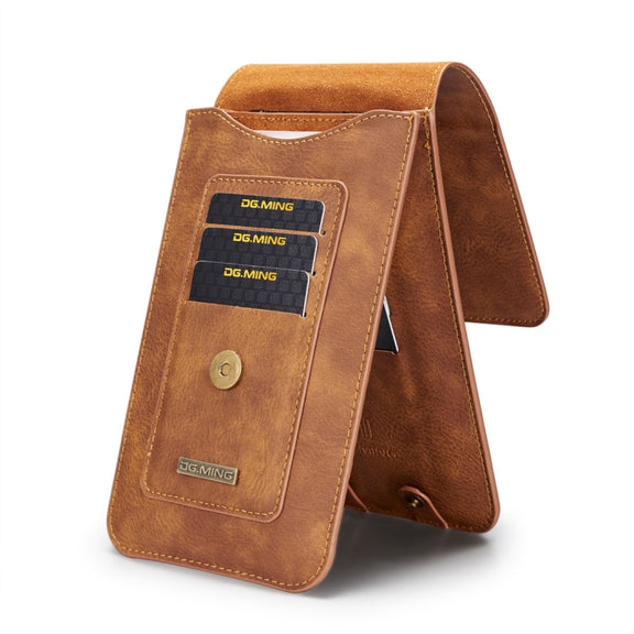 DG.MING Universal Cowskin Leather Protective Case Bag Waist Bag with Card Slots & Hook