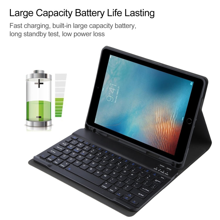 For iPad Pro 9.7 / 9.7 inch 2017 / 9.7 2018 / Air / Air 2 IP071 Separable ABS Smart Bluetooth Keyboard + Litchi Texture Horizontal Flip Leather Tablet Case (Black)