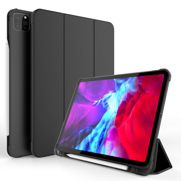 Three-folding Shockproof TPU Protective Case for iPad Pro 11 inch (2018) / (2020), with Holder & Pen Slot(Black)