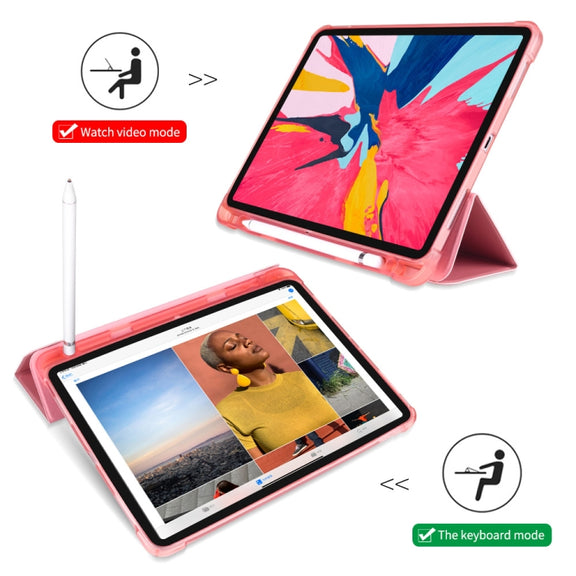 Three-folding Shockproof TPU Protective Case for iPad Pro 11 inch (2018) / (2020), with Holder & Pen Slot(Black)