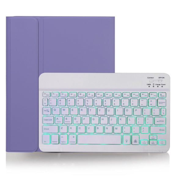 X-11BS Skin Plain Texture Detachable Bluetooth Keyboard Tablet Case for iPad Pro 11 inch 2020 / 2018, with Pen Slot & Backlight (Light Purple)