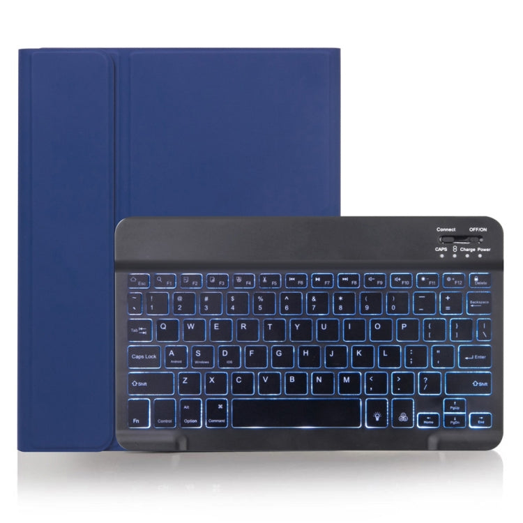 X-11BS Skin Plain Texture Detachable Bluetooth Keyboard Tablet Case for iPad Pro 11 inch 2020 / 2018, with Pen Slot & Backlight (Blue)