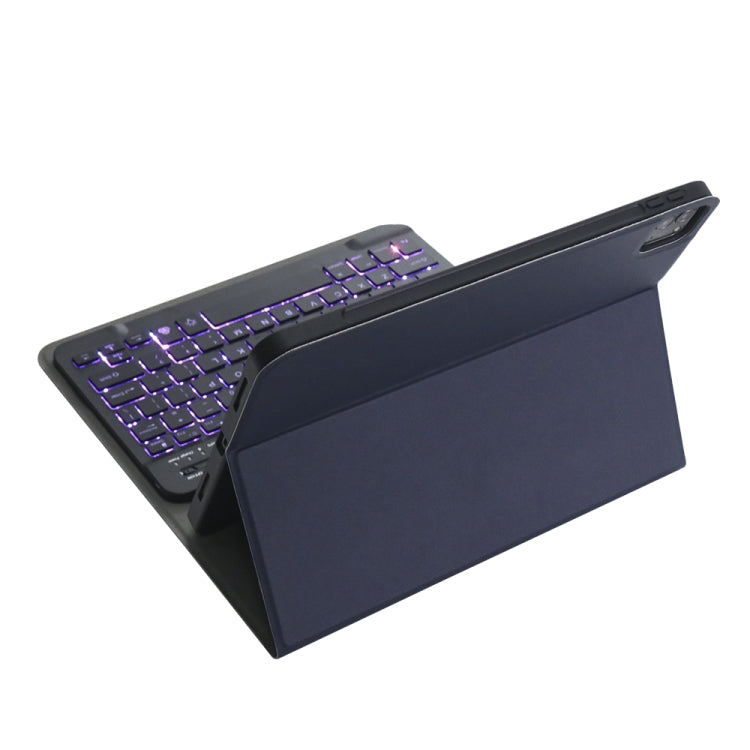 A11BS Ultra-thin ABS Detachable Bluetooth Keyboard Tablet Case with Backlight & Pen Slot & Holder for iPad Pro 11 2022 / 2021 / Air 5 / Air 4 (Dark Blue)
