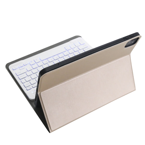 A11BS Ultra-thin ABS Detachable Bluetooth Keyboard Tablet Case with Backlight & Pen Slot & Holder for iPad Pro 11 2022 / 2021 / Air 5 / Air 4 (Gold)