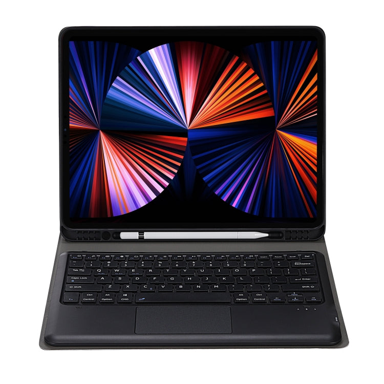 A12B-A Ultra-thin ABS Detachable Bluetooth Keyboard Tablet Case with Touchpad & Pen Slot & Holder for iPad Pro 12.9 2021 / 2020 / 2018 (Black)