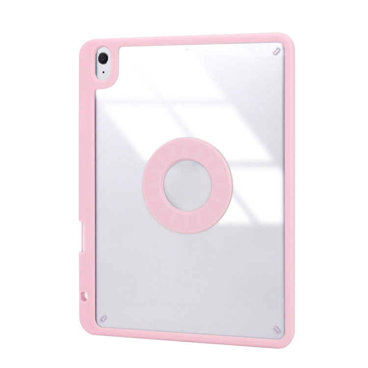 Z098B Pen Slot Bluetooth Keyboard Leather Tablet Case For iPad Air 11 2025/2024/2022/2020 (Pink)