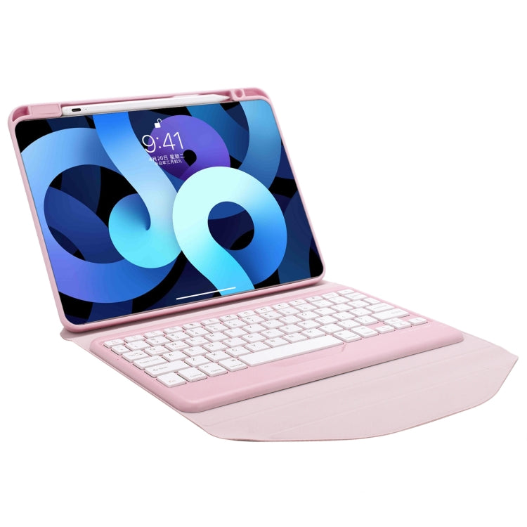 Z098B Pen Slot Bluetooth Keyboard Leather Tablet Case For iPad Air 11 2025/2024/2022/2020 (Pink)