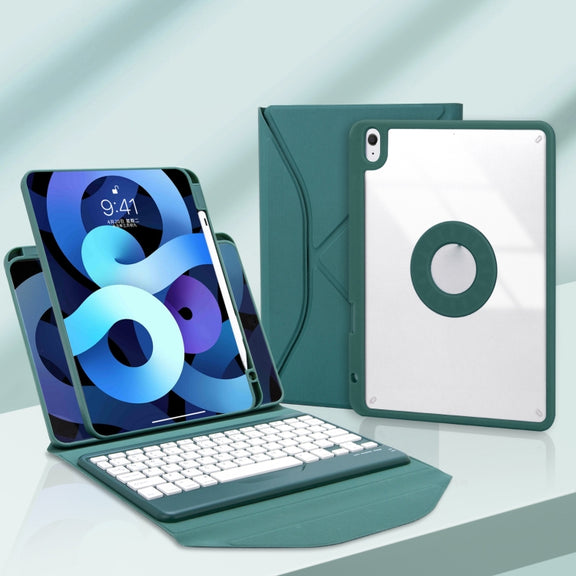 Z098B Pen Slot Bluetooth Keyboard Leather Tablet Case For iPad Air 11 2025/2024/2022/2020 (Green)