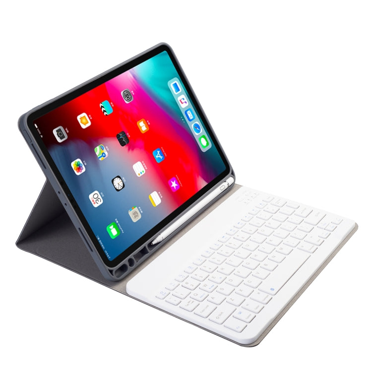 RK11 For iPad Pro 11 inch Silk Texture Detachable Plastic Bluetooth Keyboard Leather Tablet Case with Pen Slot & Stand Function(Red)
