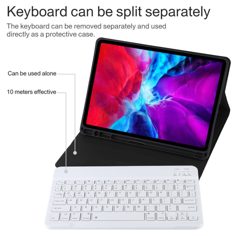 TG11B Detachable Bluetooth White Keyboard + Microfiber Leather Tablet Case for iPad Pro 11 inch (2020), with Pen Slot & Holder (Black)