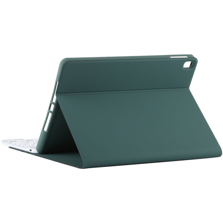 TG11B Detachable Bluetooth White Keyboard + Microfiber Leather Tablet Case for iPad Pro 11 inch (2020), with Pen Slot & Holder (Dark Green)