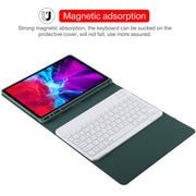 TG11B Detachable Bluetooth White Keyboard + Microfiber Leather Tablet Case for iPad Pro 11 inch (2020), with Pen Slot & Holder (Dark Green)