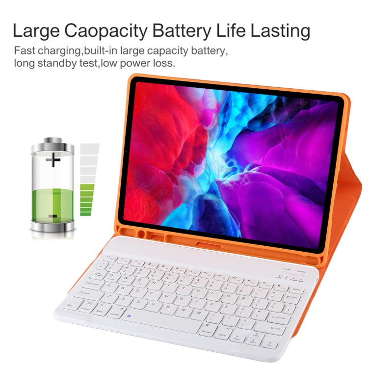 TG11B Detachable Bluetooth White Keyboard + Microfiber Leather Tablet Case for iPad Pro 11 inch (2020), with Pen Slot & Holder (Orange)