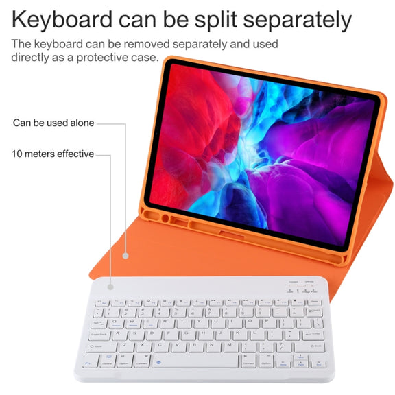TG11B Detachable Bluetooth White Keyboard + Microfiber Leather Tablet Case for iPad Pro 11 inch (2020), with Pen Slot & Holder (Orange)