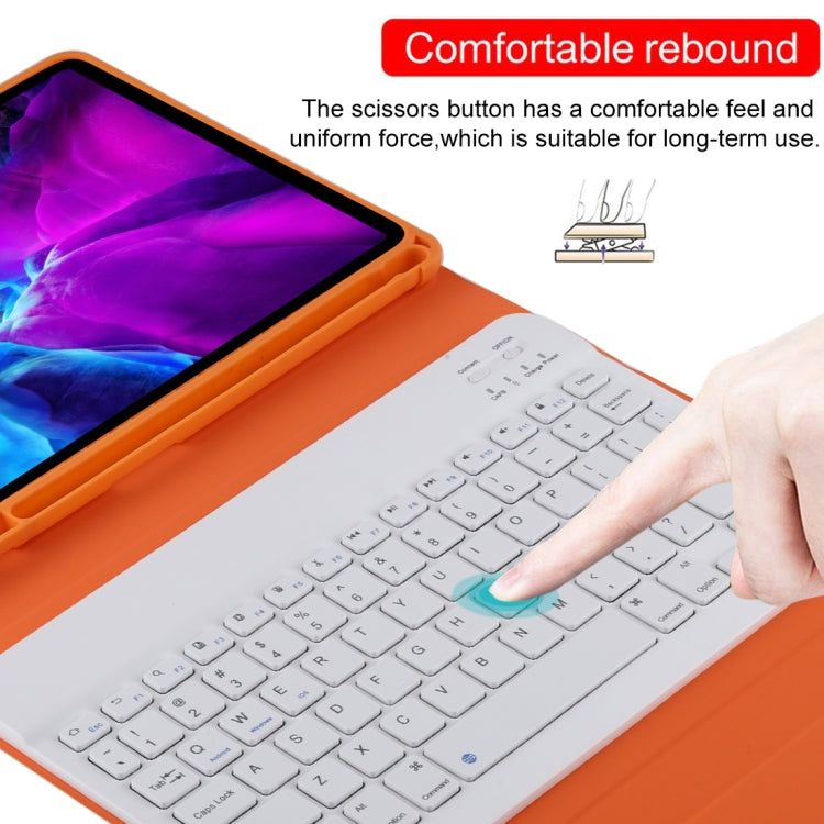 TG11B Detachable Bluetooth White Keyboard + Microfiber Leather Tablet Case for iPad Pro 11 inch (2020), with Pen Slot & Holder (Orange)