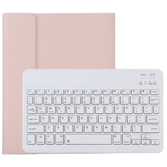 TG11B Detachable Bluetooth White Keyboard + Microfiber Leather Tablet Case for iPad Pro 11 inch (2020), with Pen Slot & Holder (Pink)