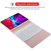 TG11B Detachable Bluetooth White Keyboard + Microfiber Leather Tablet Case for iPad Pro 11 inch (2020), with Pen Slot & Holder (Pink)